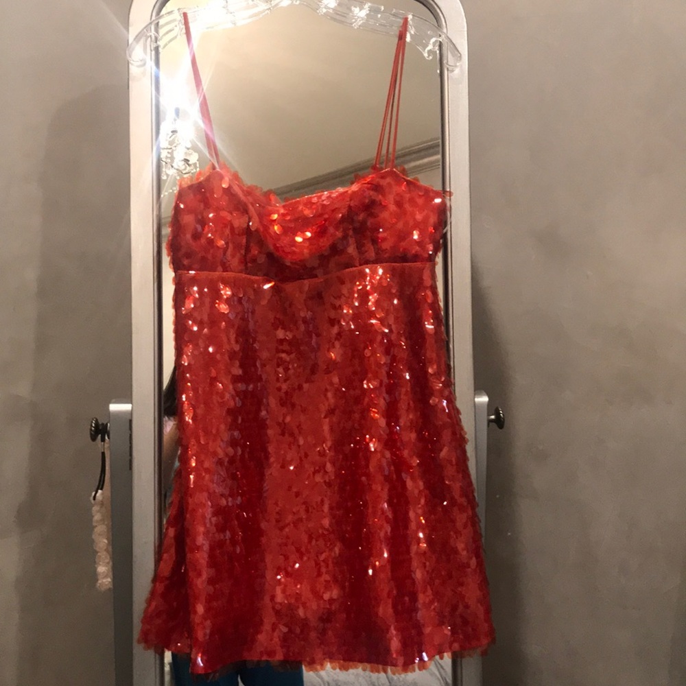 Red sequin tank mini dress. Never been worn!